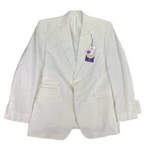 Tayion Mens Acontour Linen Cotton Herringbone Classic Fit Suit Jacket White 44L
